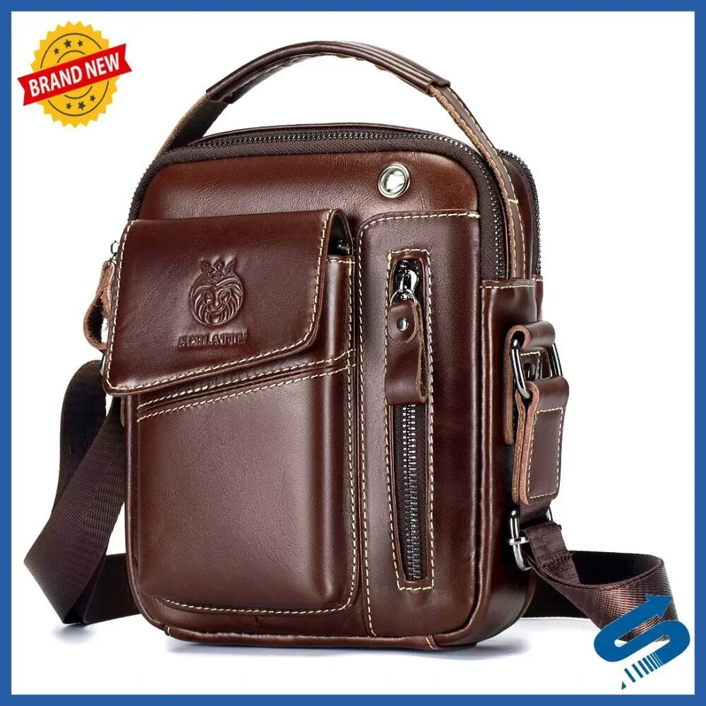 Small Genuine Leather Crossbody Bag for Men with Adjustable Strap
